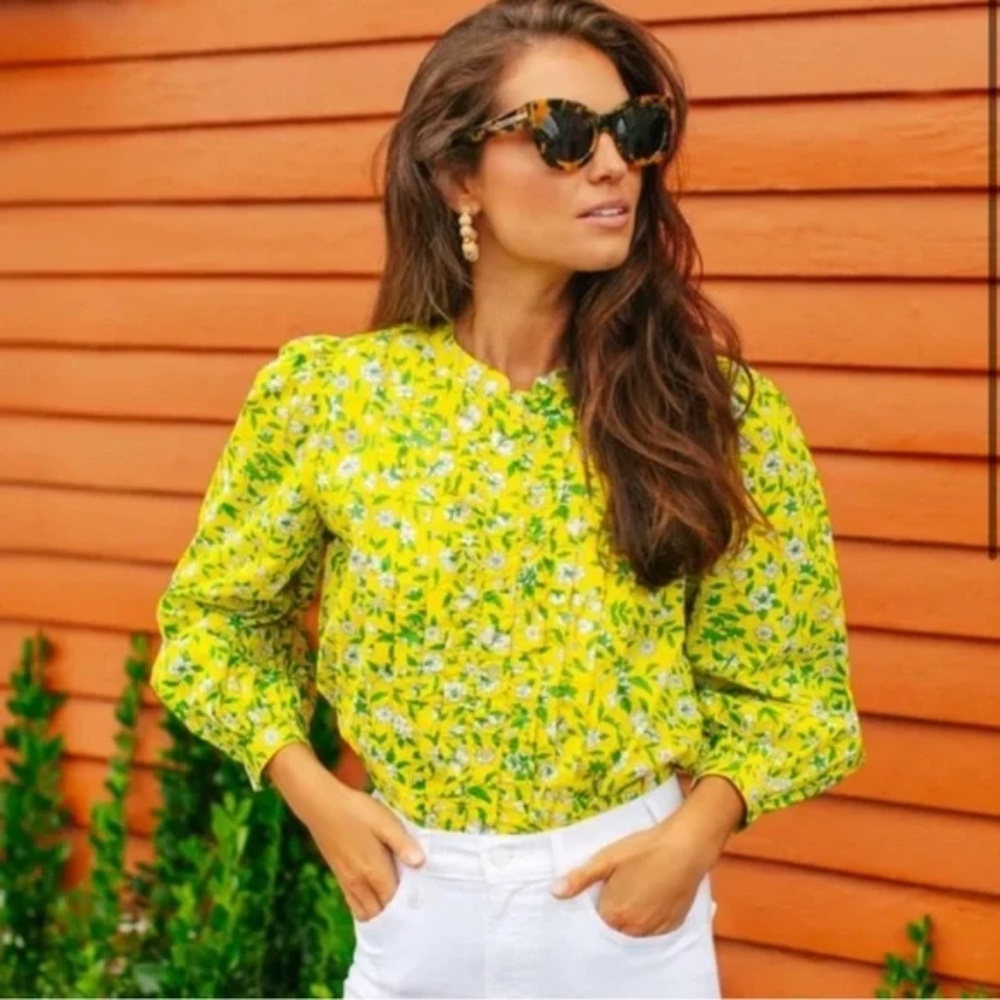 Banjanan x Tuckernuck | Yellow Jennifer Floral Ruffle Button-Up Audrey Sprig XS